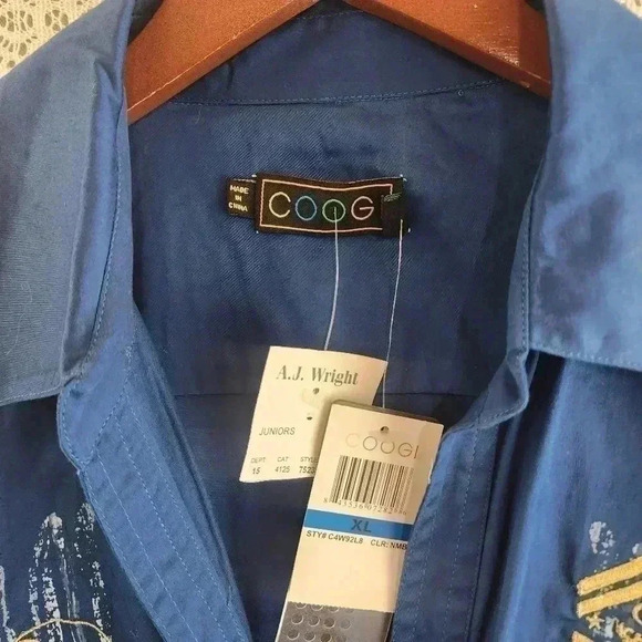 COPY - NWT Coogi Blue Embroidered Long sleeve Button Up Military Shirt Youths XL - Picture 5 of 13